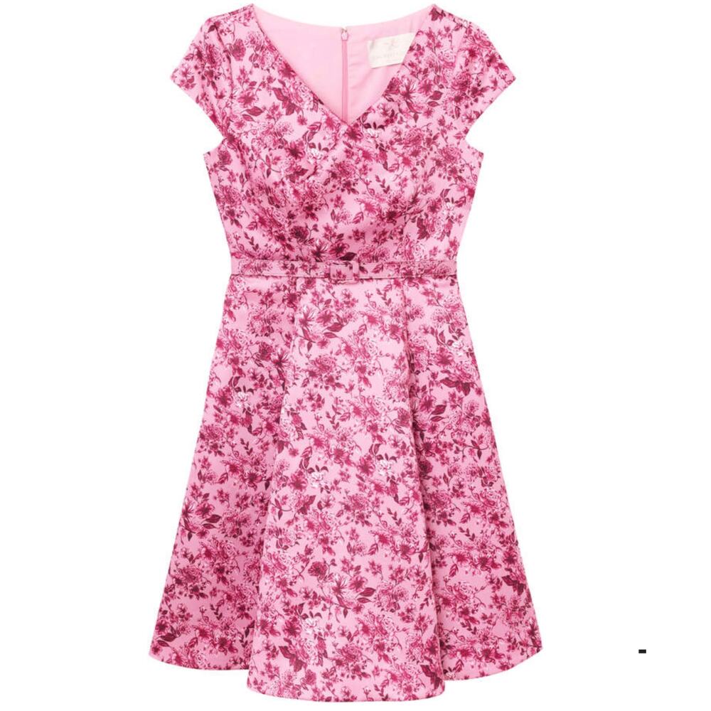 Gal Meets Glam Elle Belted Midi Dress Rose Wine Floral Size 2 NWT